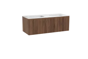 Balmani Fila meuble salle de bains suspendu 135 x 55 cm noyer avec Tablo Arcato double vasque en solid surface blanc mat, Nervur